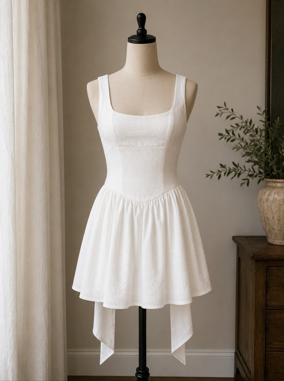 White Textured Fit & Flare Mini Dress | Size Small